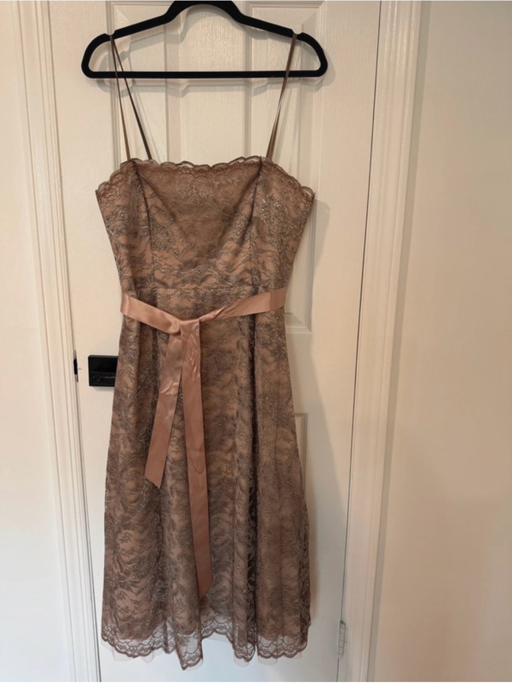 BCBGMaxAzria Strapless Lace A-Line Dress in Dusty Rose